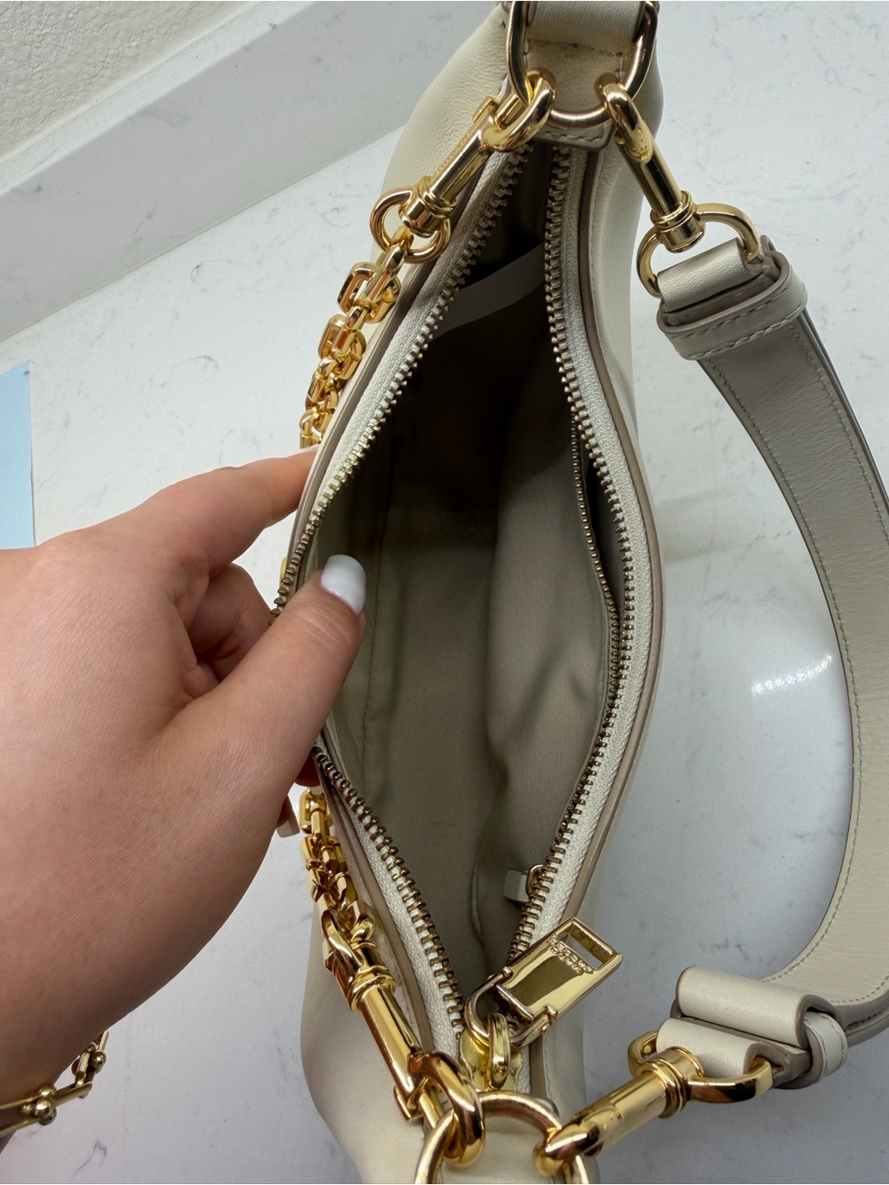 Gold-Chain Taupe Hobo Shoulder Bag - Picture 8 of 11